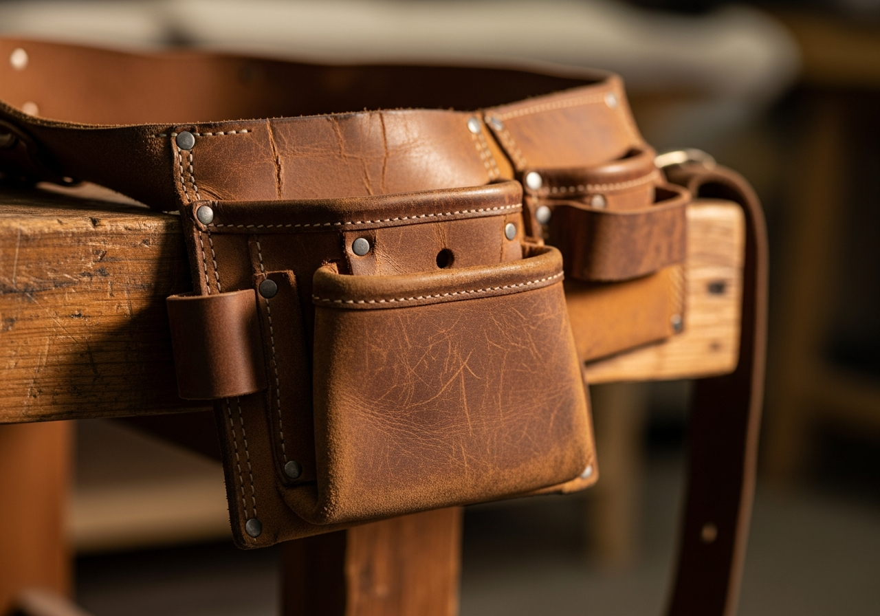 Tool-roll and hand detail — close-up, soft warm light