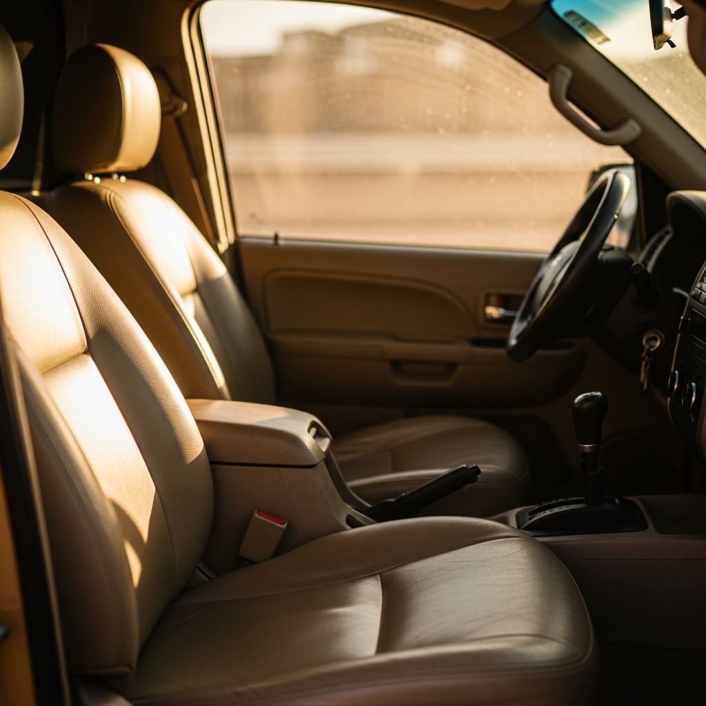Workshop and ute interior — restrained, calm composition